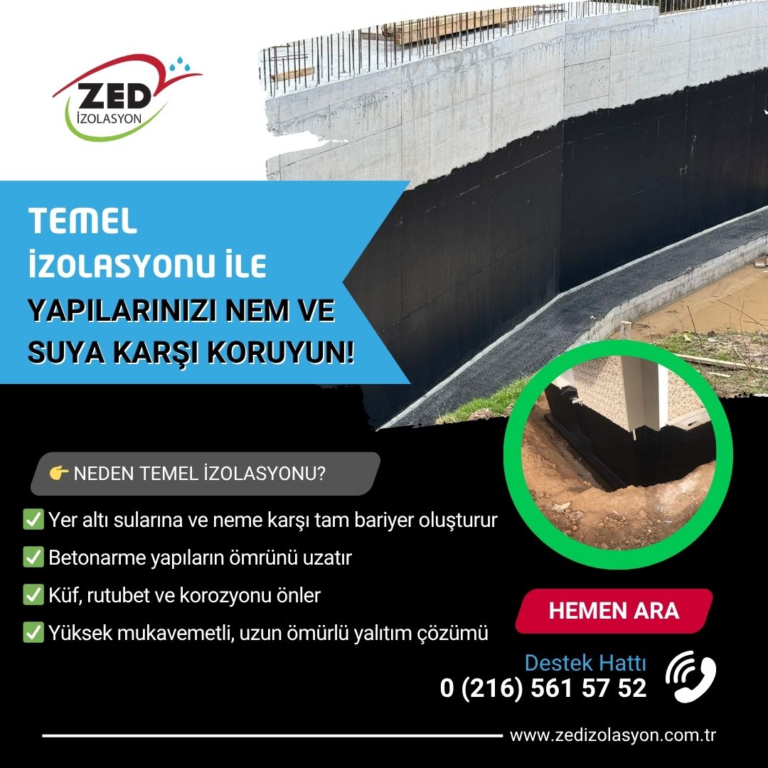 Temel izolasyonu ile yapılarınızı suya ve neme karşı koruyun. Zed İzolasyon`un profesyonel sprey polyurea ve poliüretan çözümleriyle güvenli yapılar.